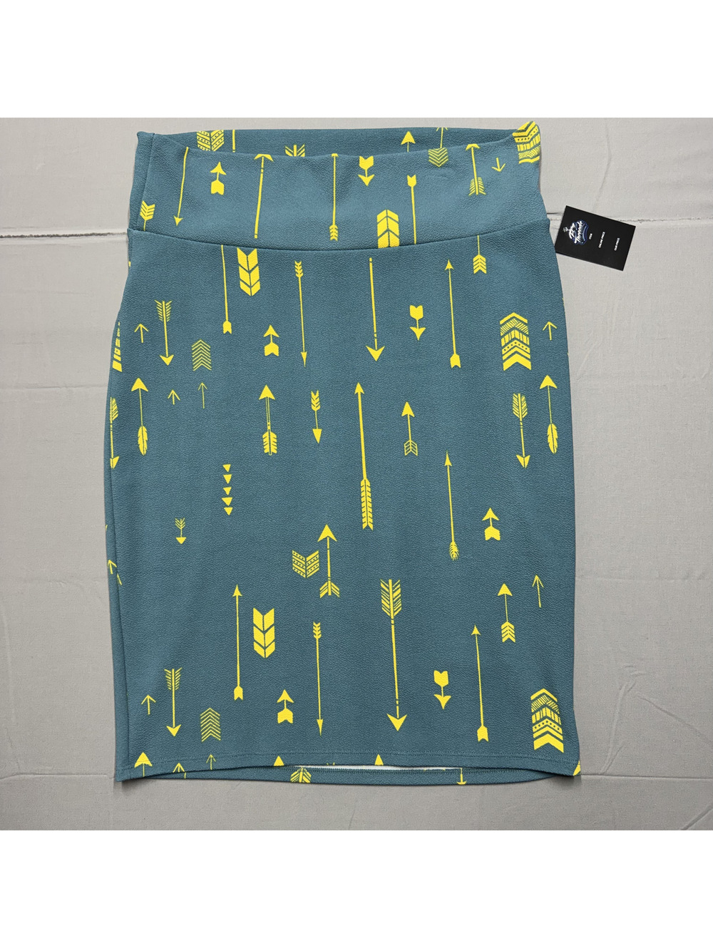 LuLaRoe Womens Cassie Pencil Skirt Stretch Arrow Print Adult XL Teal Yellow Boho